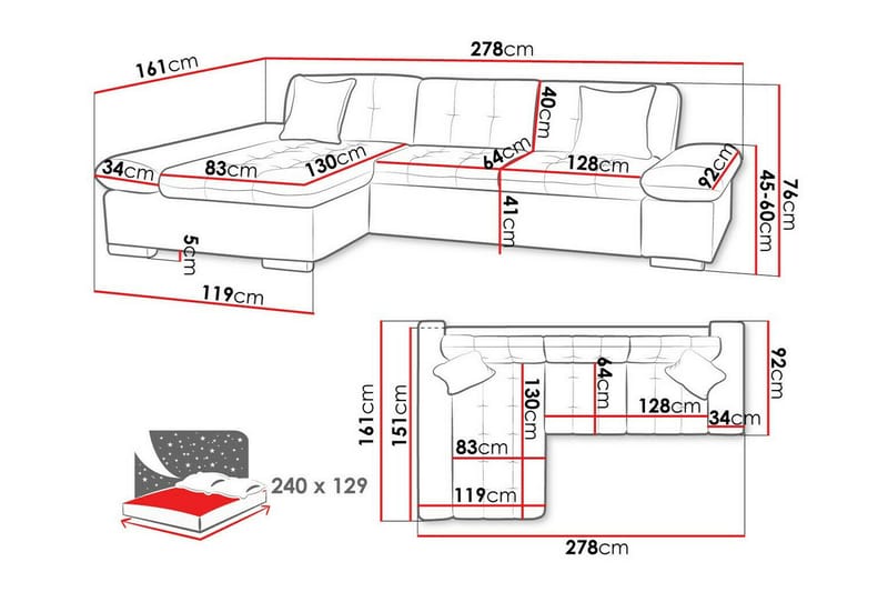 Lomux Djup 3 sits Hörnbäddsoffa - Beige / Ljusgbeige - Möbler - Soffa - Bäddsoffa