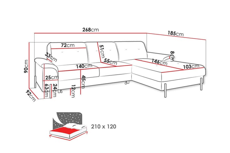 Messner 3-sits Hörnbäddsoffa - Bäddsoffa - Hörnbäddsoffa