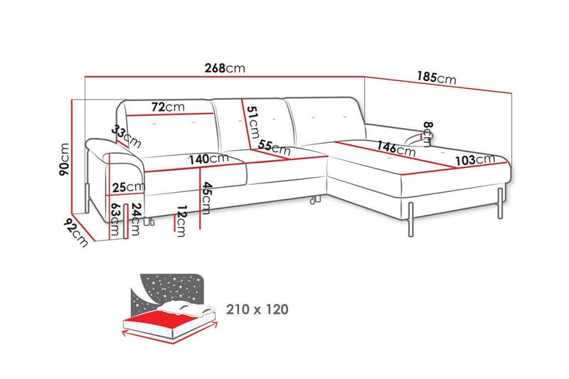 Messner 3-sits Hörnbäddsoffa - Bäddsoffa - Hörnbäddsoffa