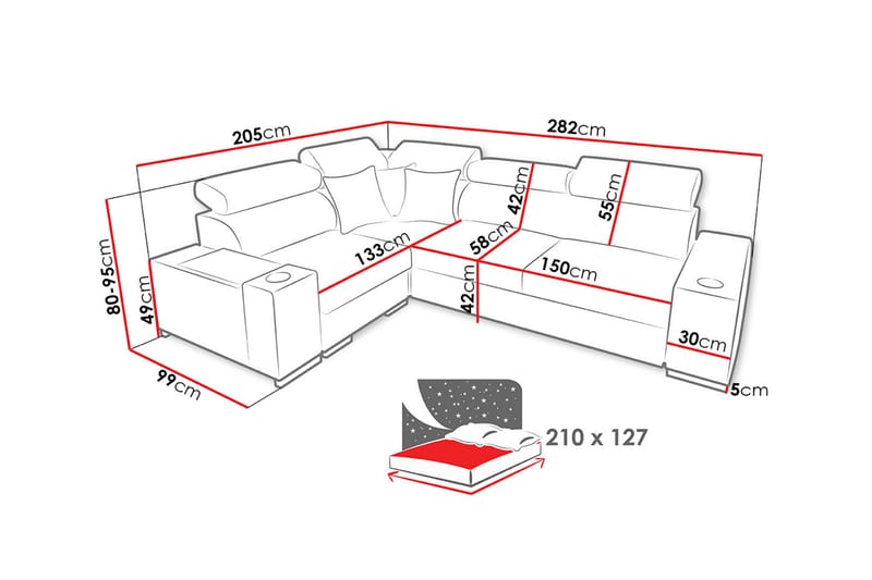 Perseo Divanbäddsoffa 282x205x95 cm - Beige/Grå/Vit - Möbler - Soffa - Bäddsoffa