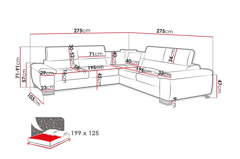 Reginia 5-sits Hörnbäddsoffa Vänster - Vit/Grå - Möbler - Soffa - Bäddsoffa