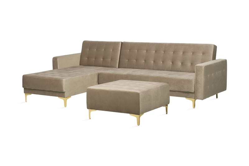 Toomey Hörnbäddsoffa Höger med Fotpall Sammet - Beige - Möbler - Soffa - Bäddsoffa