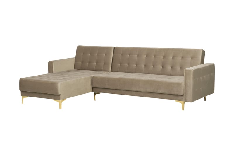 Toomey Hörnbäddsoffa Höger med Fotpall Sammet - Beige - Möbler - Soffa - Bäddsoffa