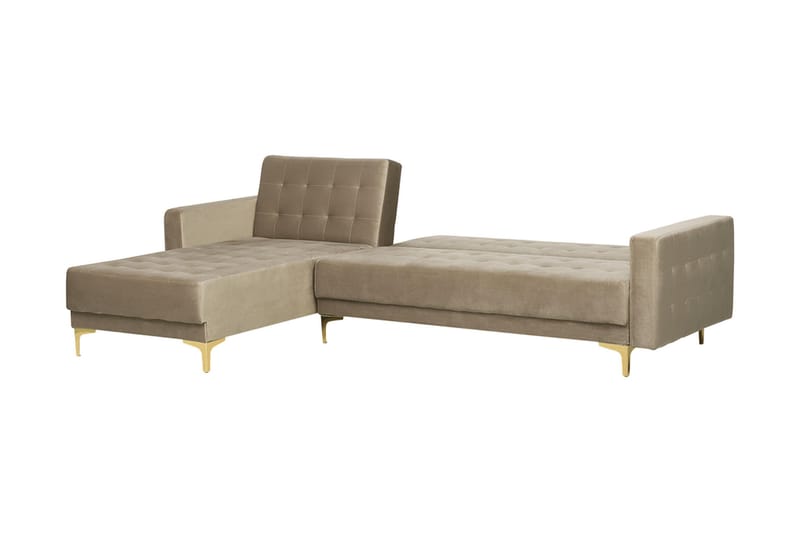 Toomey Hörnbäddsoffa Höger med Fotpall Sammet - Beige - Möbler - Soffa - Bäddsoffa