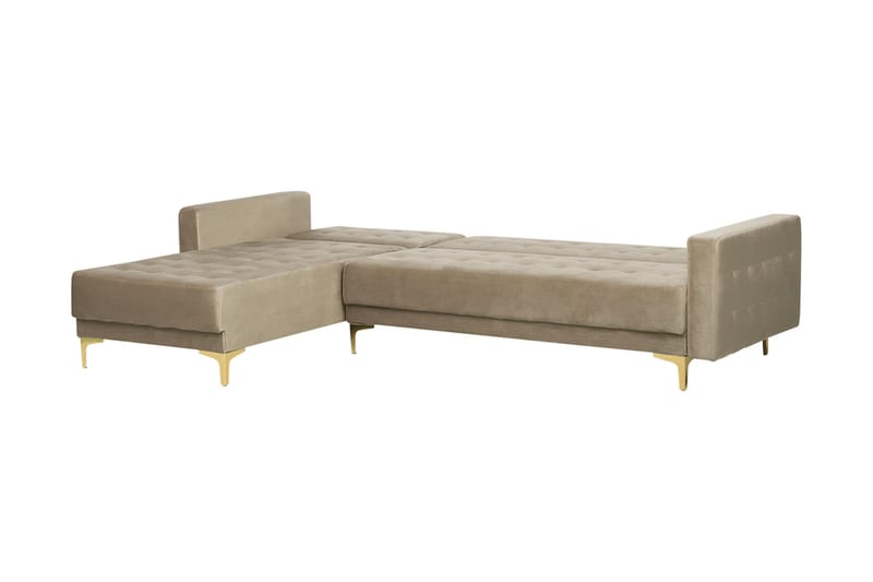 Toomey Hörnbäddsoffa Höger med Fotpall Sammet - Beige - Möbler - Soffa - Bäddsoffa