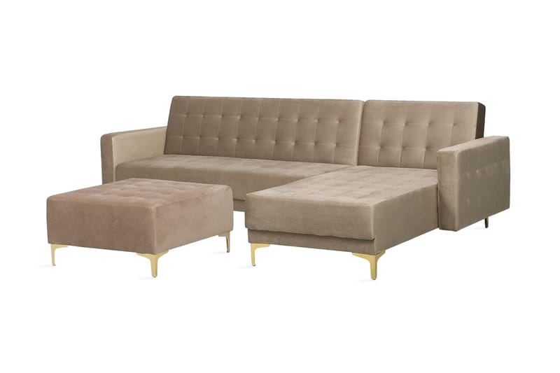 Toomey Hörnbäddsoffa med Fotpall Sammet - Beige - Möbler - Soffa - Bäddsoffa