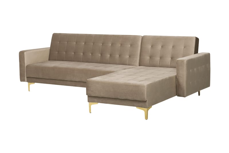 Toomey Hörnbäddsoffa med Fotpall Sammet - Beige - Möbler - Soffa - Bäddsoffa