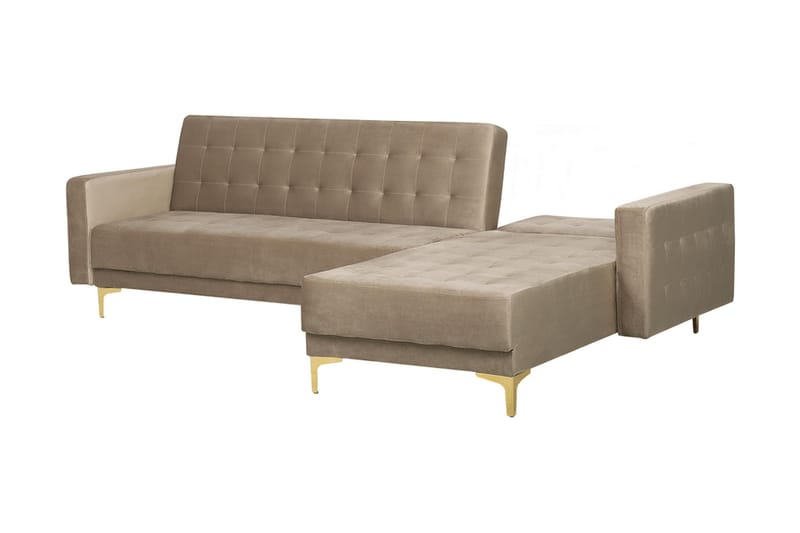 Toomey Hörnbäddsoffa med Fotpall Sammet - Beige - Möbler - Soffa - Bäddsoffa