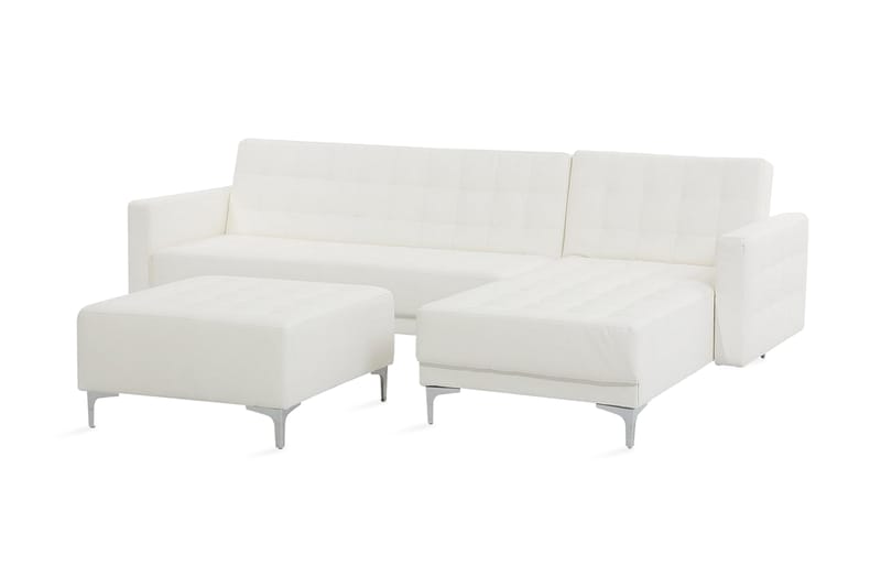 Toomey Hörnbäddsoffa Vänster med Fotpall Konstläder - Vit - Bäddsoffa - Bäddsoffa divan