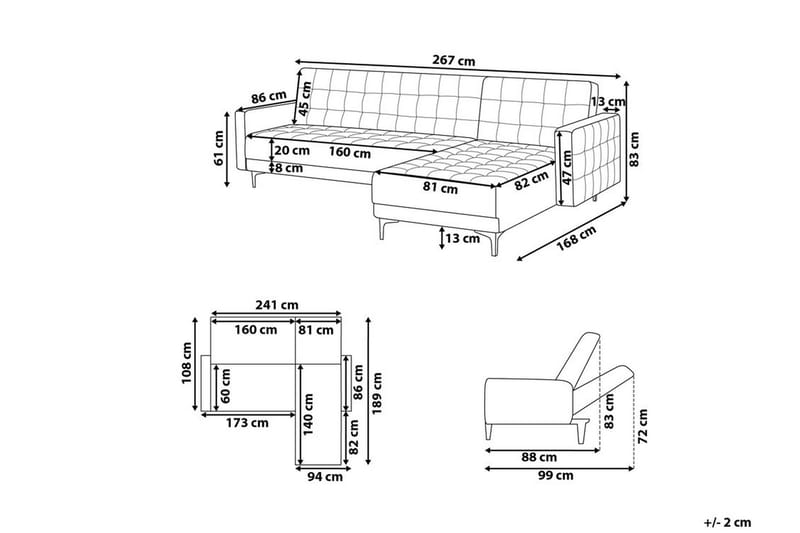 Toomey Hörnbäddsoffa Vänster Sammet - Grå - Möbler - Soffa - Bäddsoffa