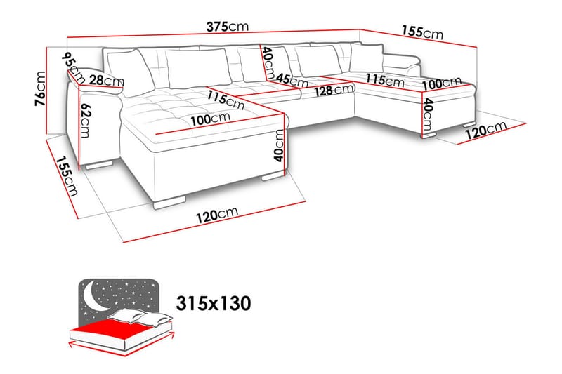 Wicenza Djup U-Bäddsoffa 375x155x76 cm Universal - Beig / Brun - Möbler - Soffa - Bäddsoffa