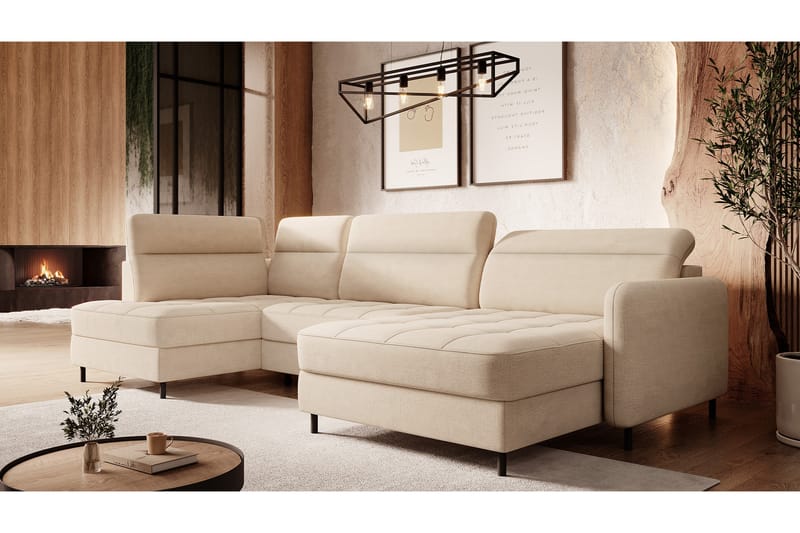 Berrto Soffa med Divan och Schäslong 5-sits - Beige - U-soffa