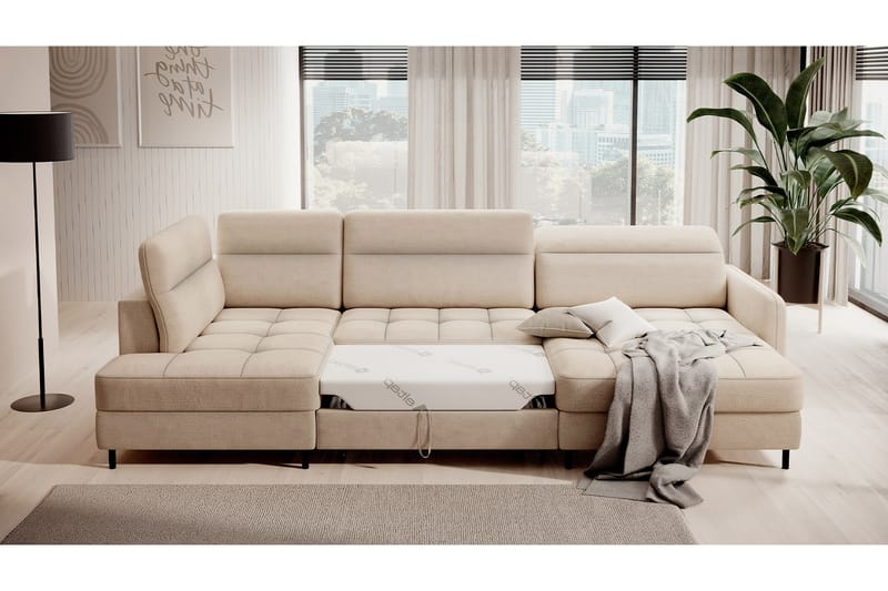 Berrto Soffa med Divan och Schäslong 5-sits - Beige - U-soffa