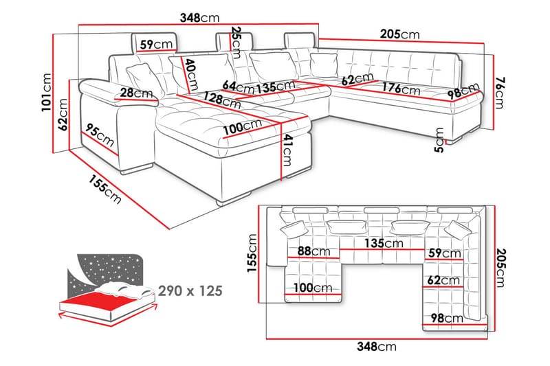 Borgstena Soffa med Divan och Schäslong 4-sits - Grå/Svart - Möbler - Soffa - U-soffa