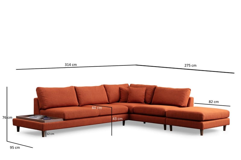 Brigid 4-sits Soffa med Divan - Orange - Möbler - Soffa - Divansoffor & schäslongsoffa