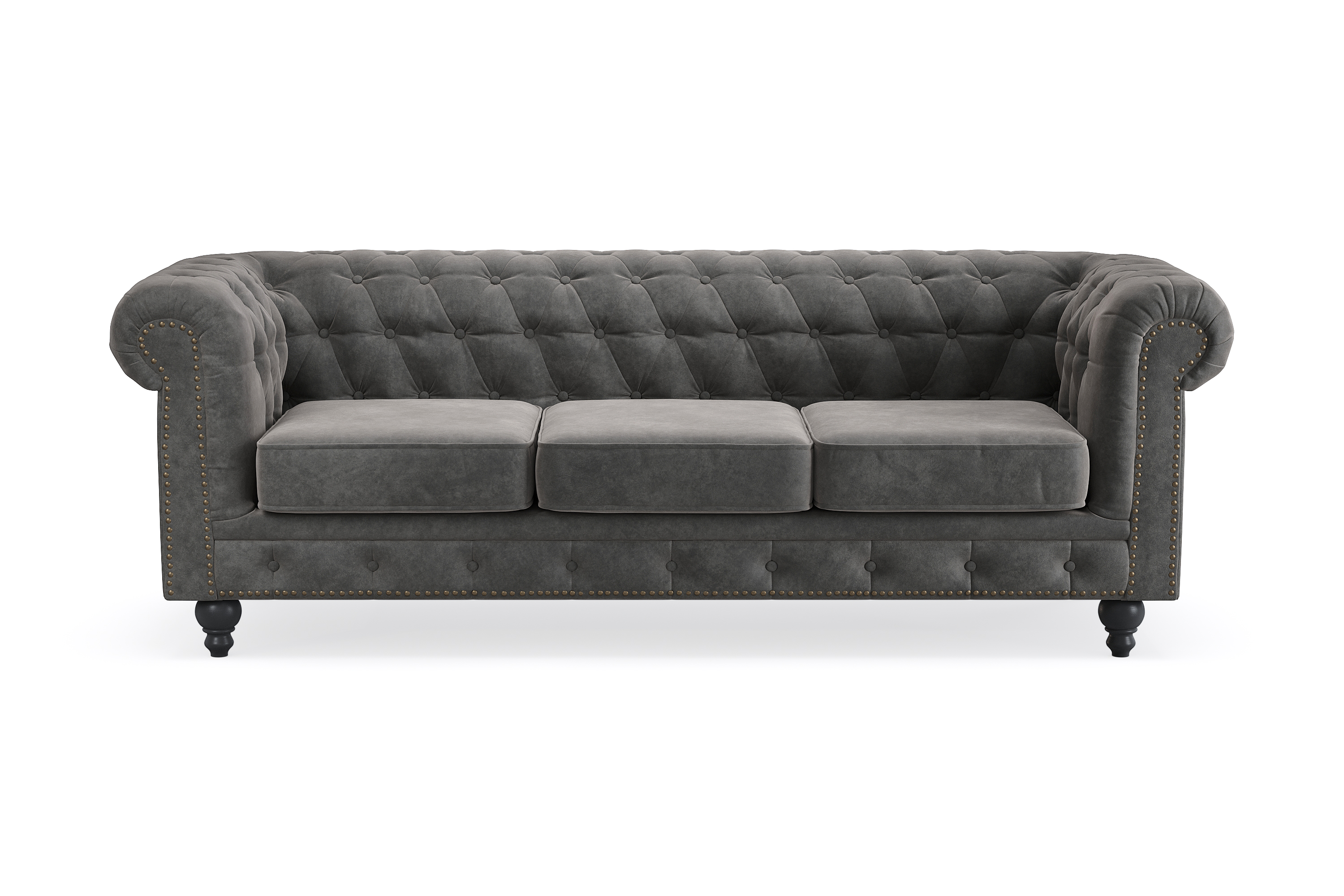 Chesterfield Deluxe 3-sits Soffa - Mörkgrå 3 sits soffa Grå