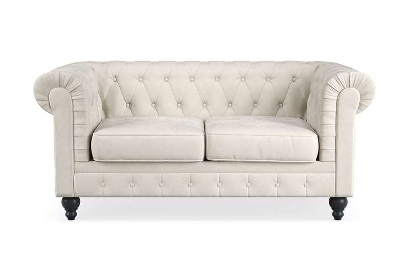 Chesterfield Lyx 2-sits Sammetssoffa - Liten djup soffa - Beige Sammet - Möbler - Soffa - 2 sits soffa