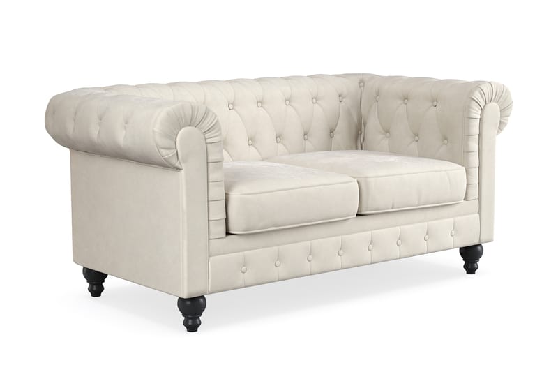 Chesterfield Lyx 2-sits Sammetssoffa - Liten djup soffa - Beige Sammet - Möbler - Soffa - 2 sits soffa