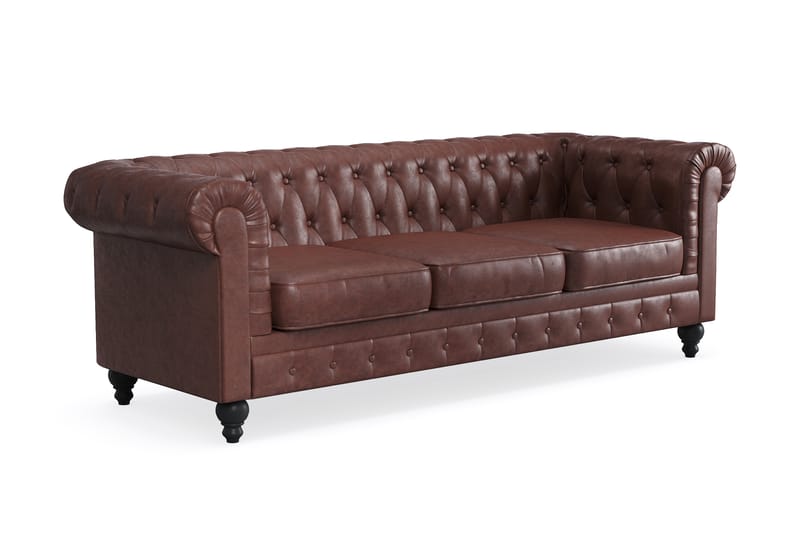 Chesterfield Lyx 3-sits Djup soffa konstläder - Mörkbrun PU - Möbler - Soffa - Chesterfield soffa