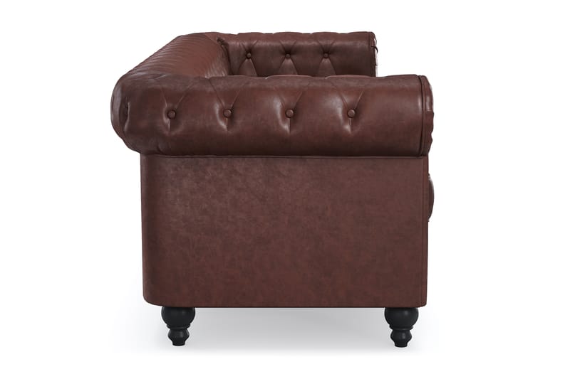 Chesterfield Lyx 3-sits Djup soffa konstläder - Mörkbrun PU - Möbler - Soffa - Chesterfield soffa