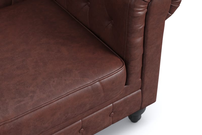 Chesterfield Lyx 3-sits Djup soffa konstläder - Mörkbrun PU - Möbler - Soffa - Chesterfield soffa