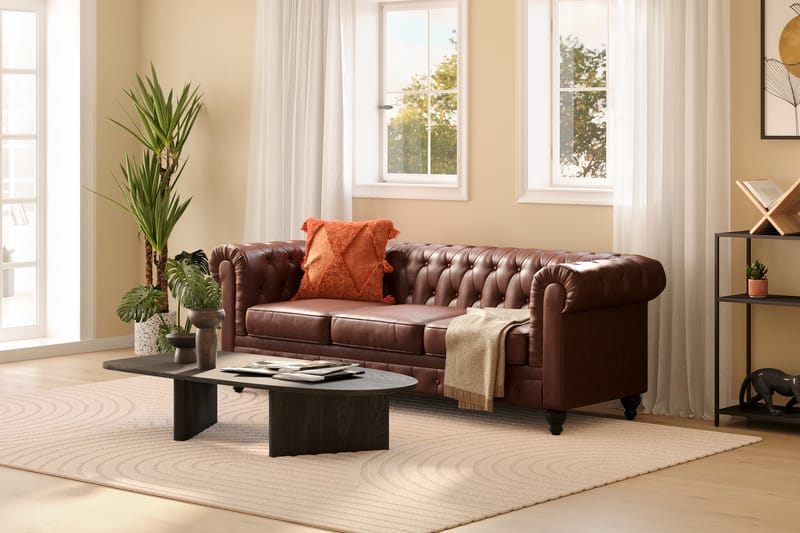 Chesterfield Lyx 3-sits Djup soffa konstläder - Mörkbrun PU - Möbler - Soffa - Chesterfield soffa