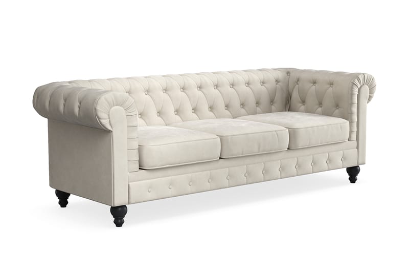 Chesterfield Lyx 3 sits Sammetssoffa 225 cm bred - Beige / Vit / Ljus - Möbler - Soffa - Chesterfield soffa