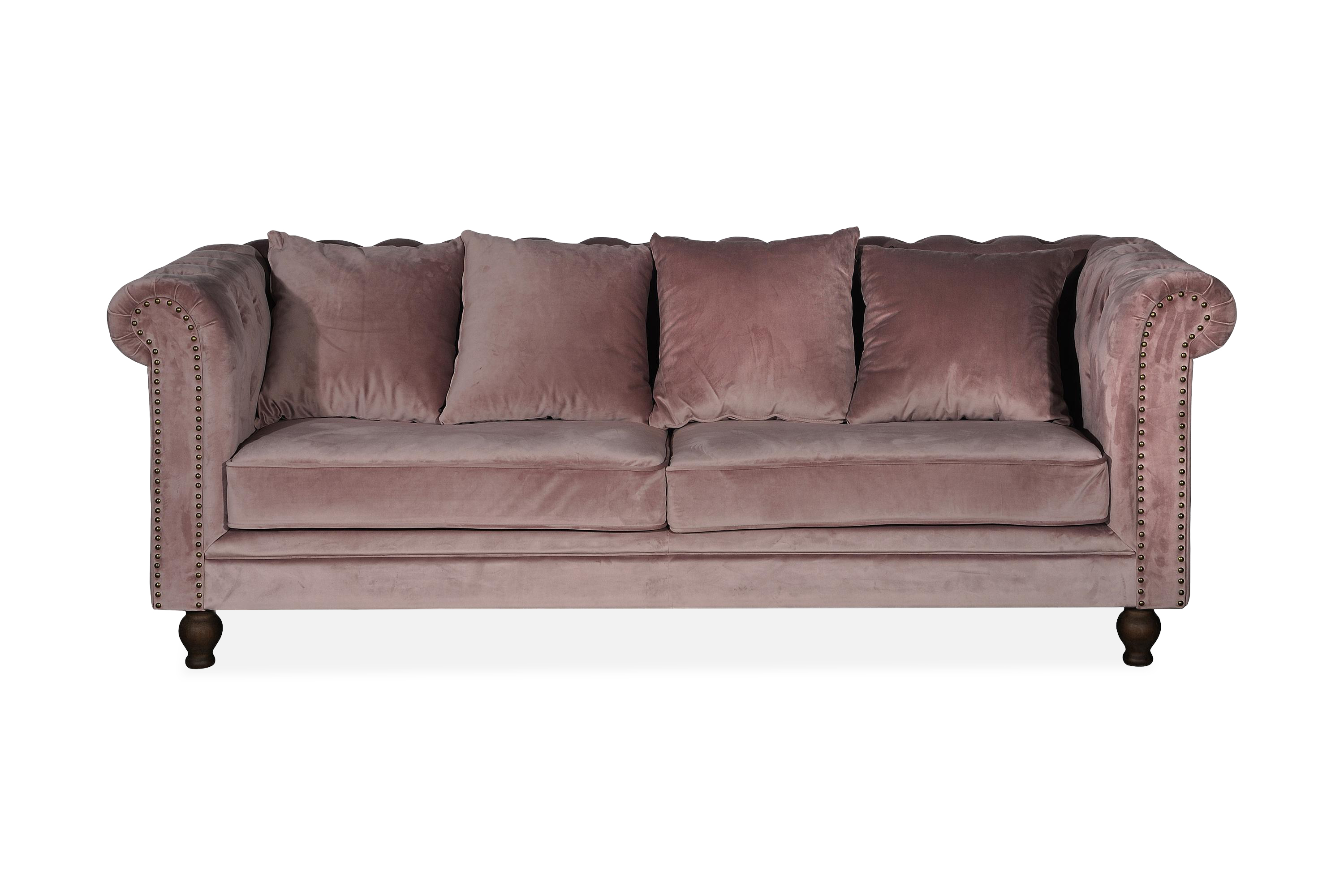 Venture Home Velvet Sammetssoffa 3-sits - Rosa Chesterfield soffa