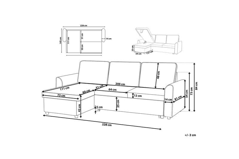 Nesna Hörnsoffa 228 cm - Svart - Divansoffor & schäslongsoffa - 3 sits soffa med divan