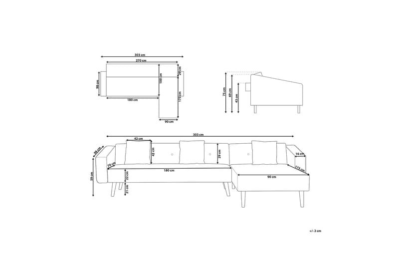 Arrika Hörnsoffa Vänster Sammet - Blå - Möbler - Soffa - Divansoffor & schäslongsoffa - 4 sits soffa med divan