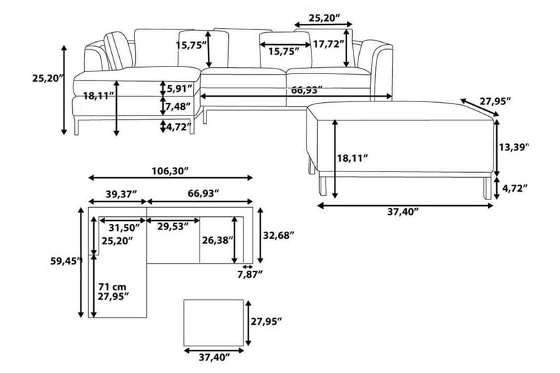 Dugard Hörnsoffa Höger + Fotpall - Svart/Läder - Möbler - Soffa - Divansoffor & schäslongsoffa - 4 sits soffa med divan