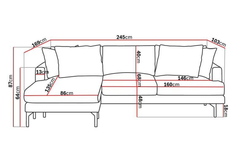 Menard 4-sits Divansoffa - Grå - Möbler - Soffa - Divansoffor & schäslongsoffa - 4 sits soffa med divan