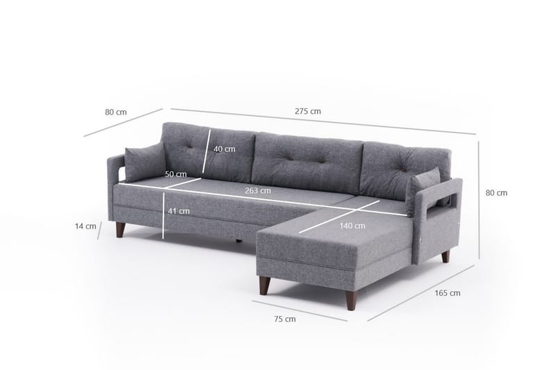 Angola Soffa m. Divan 4-sits - Grå - Divansoffor & schäslongsoffa - 4 sits soffa med divan