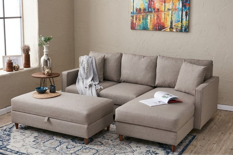 Braneles Soffa m. Divan 4-sits - Beige - Divansoffor & schäslongsoffa - 4 sits soffa med divan