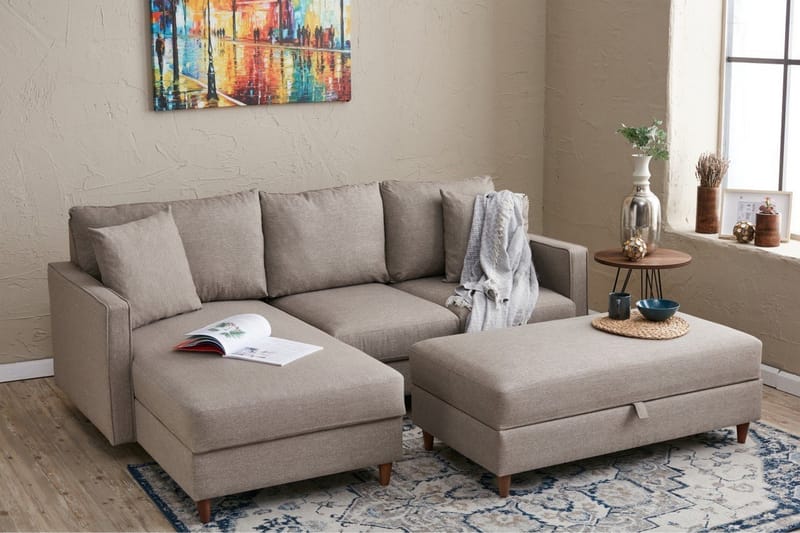 Braneles Soffa m. Divan 4-sits - Beige - Divansoffor & schäslongsoffa - 4 sits soffa med divan