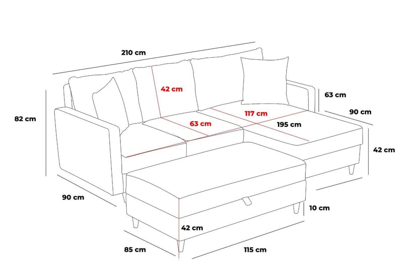 Braneles Soffa m. Divan 4-sits - Grå - Divansoffor & schäslongsoffa - 4 sits soffa med divan