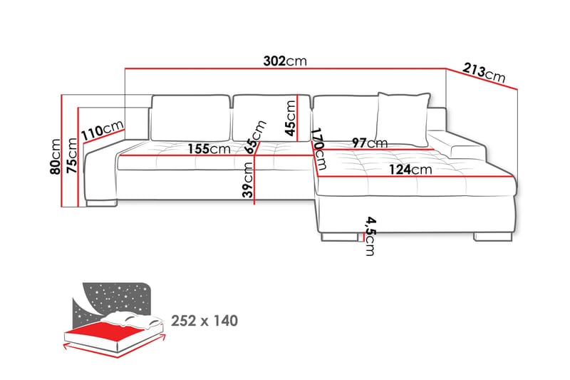 Cerys Soffa med Divan 3-sits - Vit - Möbler - Soffa - Divansoffor & schäslongsoffa