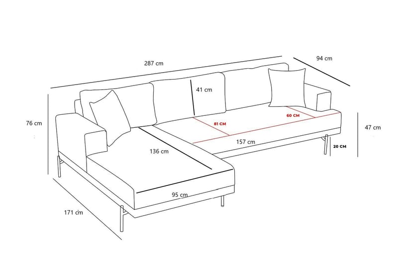 Dalim Soffa m. Divan 4-sits - Antracit - Divansoffor & schäslongsoffa - 4 sits soffa med divan