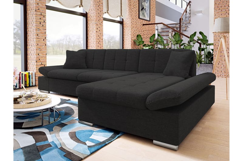 Djerra Soffa med Divan 3-sits - Svart - Möbler - Soffa - Divansoffor & schäslongsoffa