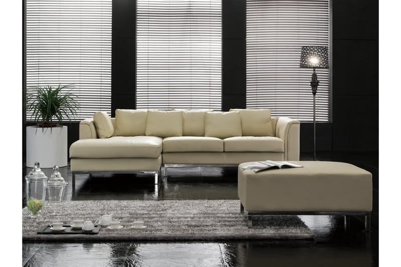 Dugard Hörnsoffa Höger + Fotpall - Beige/Läder - Divansoffor & schäslongsoffa - 4 sits soffa med divan