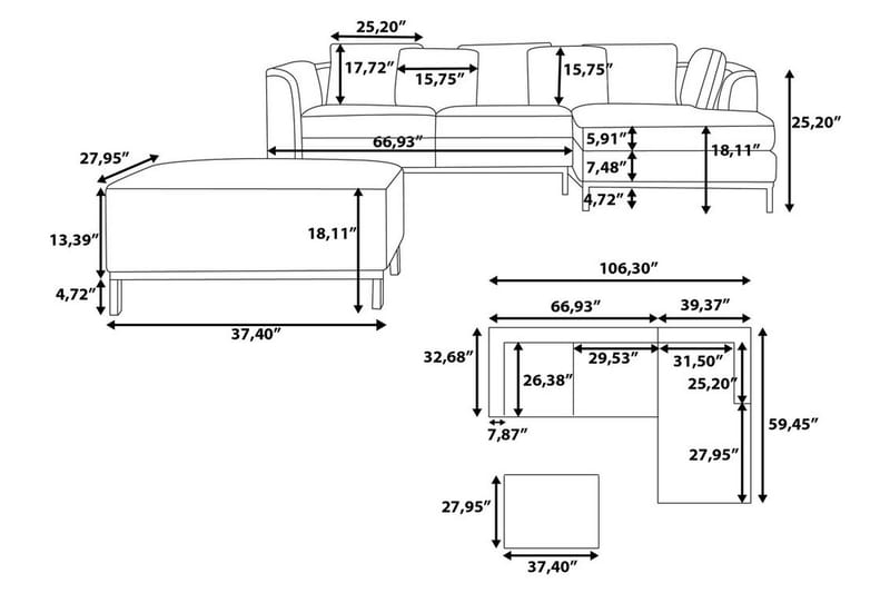 Dugard Hörnsoffa Vänster + Fotpall - Ljusgrå - Divansoffor & schäslongsoffa - 4 sits soffa med divan