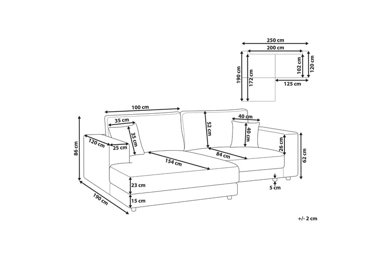 Ersi Soffa med Divan 3-sits - Grå/Svart - Möbler - Soffa - Divansoffor & schäslongsoffa