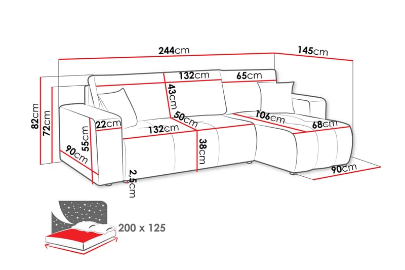 Flo Soffa med Divan 3-sits - Grå - Möbler - Soffa - Divansoffor & schäslongsoffa