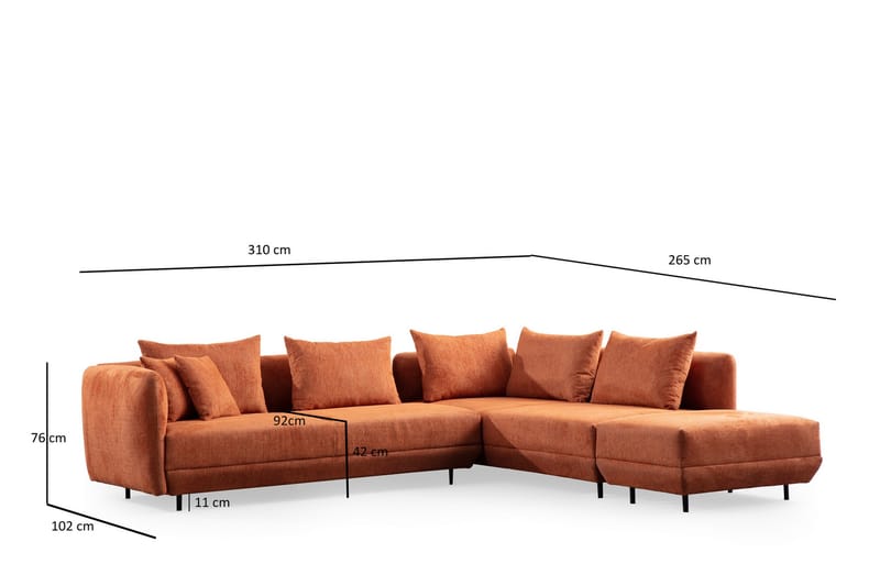 Floransa 4-sits Soffa med Divan - Orange - Möbler - Soffa - Divansoffor & schäslongsoffa