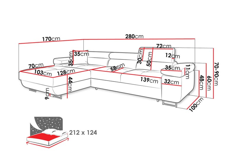 Gabina Soffa med Divan 3-sits - Rosa - Möbler - Soffa - Divansoffor & schäslongsoffa