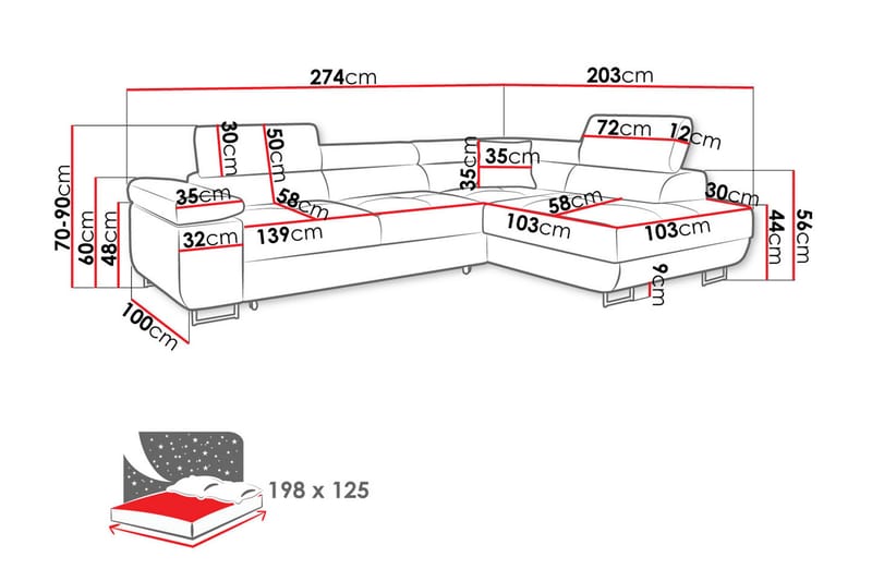 Gabina Soffa med Schäslong 3-sits - Mörkgrå - Möbler - Soffa - Divansoffor & schäslongsoffa