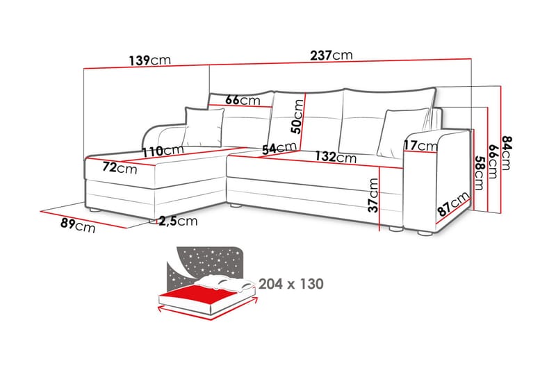 Hewlet Soffa med Divan 3-sits - Beige/Mörkgrå - Möbler - Soffa - Divansoffor & schäslongsoffa