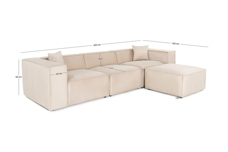 Kaolins Soffa med Divan 3-sits - Cream - Möbler - Soffa - Divansoffor & schäslongsoffa