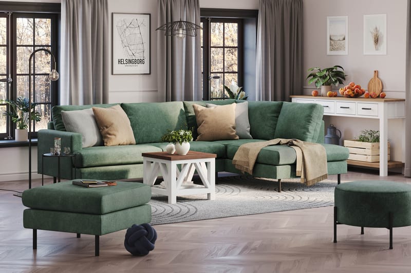 Menard Compact Soffa m. Schäslong 4-sits - Grön - Divansoffor & schäslongsoffa - Skinnsoffor - 2 sits soffa med divan - 3 sits soffa med divan - 4 sits soffa med divan - Sammetssoffa