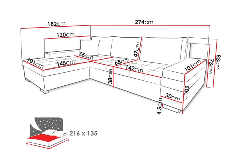 Naoma Soffa med Divan 3-sits - Vit - Möbler - Soffa - Divansoffor & schäslongsoffa